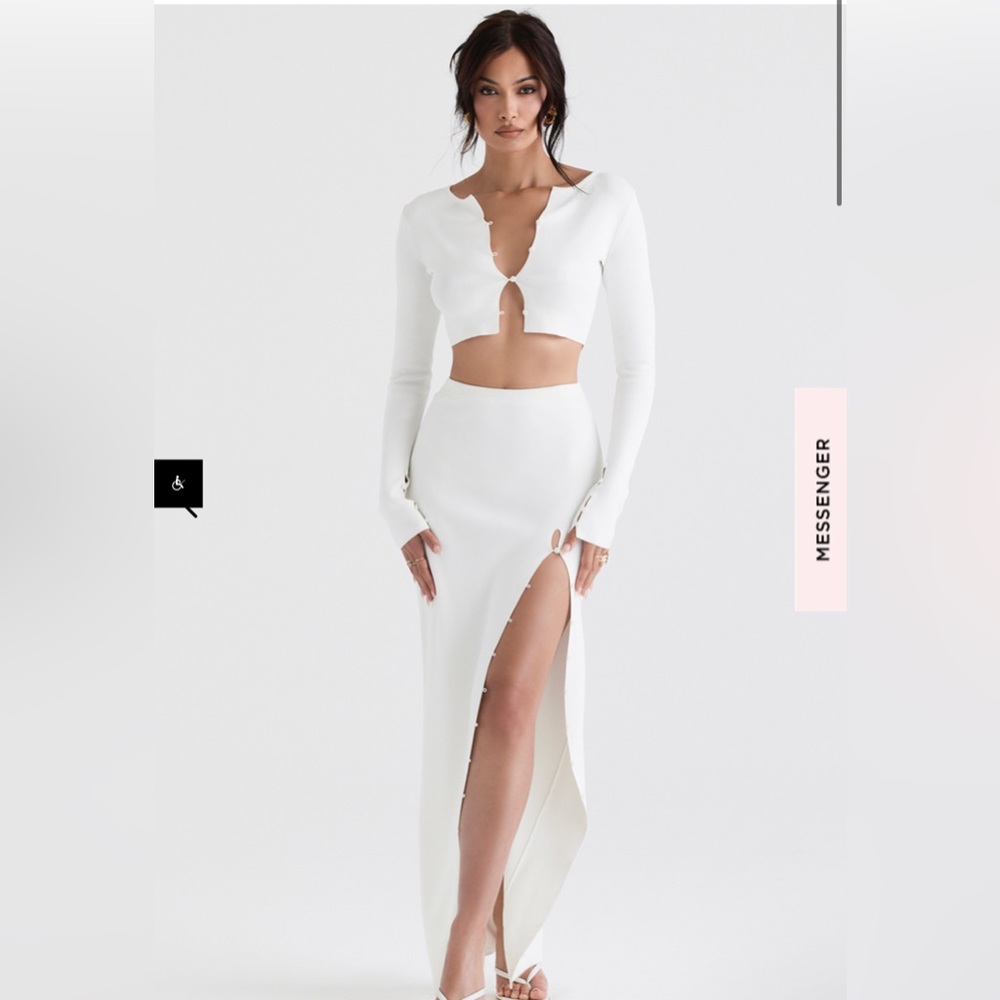 House of CB White Ribbed Skirt Set